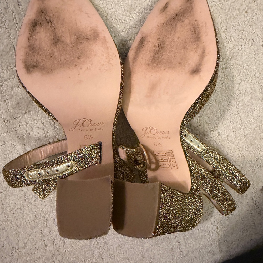 J. Crew Gold Glitter Block Heel Ankle Strap Pumps - Picture 2 of 4